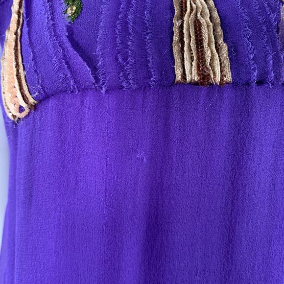 MATTHEW WILLIAMSON Size 10 Purple Gold Silk Embroidered Sleeveless Dress - Picture 7 of 11